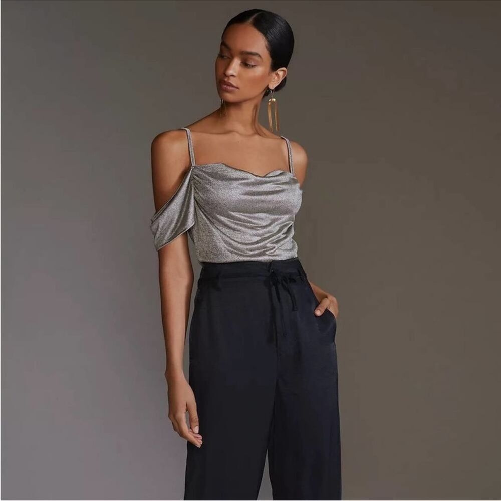 NWT ANTHROPOLOGIE Lurex Cowl-Neck Off-The-Shoulder Top Women’s Size Small